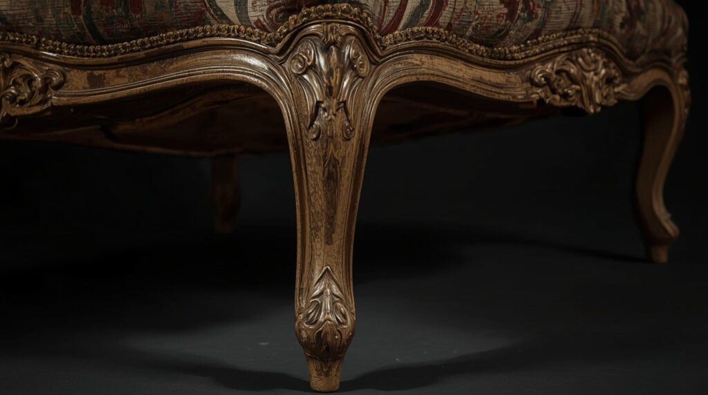 Ultra realistic 18th century cabinetmaker workshop interior, unfinished Louis XV furniture frames, carving tools resting on wooden workbench, natural window light illuminating wood dust, authentic historical materials, rich textures, documentary photography style, no humans, ultra detailed 8k