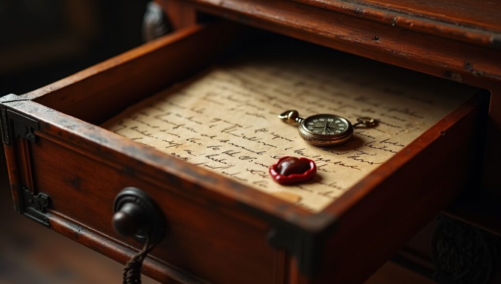 Flux Dev professional photo of antique wooden table drawer ope 0 - Grand Boudoir Across eighteenth- and nineteenth‑century Europe, the simple act of adding a drawer transformed the table from a bare horizontal surface into a discreet container of private life. Writing tables housed correspondence and sealing wax, dressing tables concealed cosmetics and intimate accessories, while slender side and console tables near doors held keys, calling cards, and coins. These modest compartments altered daily routines, reorganised interiors, and encouraged new rituals of order, privacy, and display. From Georgian restrained elegance to the rich veneers of Empire and the curving exuberance of Victorian design, tables with drawers became barometers of taste and social aspiration. Cabinetmakers in London, Paris, Vienna, and beyond worked in mahogany, walnut, oak, and rosewood, refining drawer construction with hand‑cut dovetails, oak or deal linings, and runners worn smooth by centuries of use. Their craftsmanship is still legible in the quiet details: the weight of a solid oak drawer bottom, the faint irregularity of a hand‑filed brass handle, or the subtle ripples of planed timber beneath an old polish. For today’s collector, understanding these nuances is essential. The distinction between a writing table and a side table, between an original dressing table and one later “improved” with extra drawers, rests on reading proportions, construction methods, and wear patterns as closely as any archival document. Equally, restoration—too often heavy‑handed—can blur the very evidence that proves authenticity, from replaced drawer runners to over‑polished tops that erase the soft sheen of age. As demand grows for honest, usable antique furniture, genuine tables with intact drawers, sympathetic repairs, and untouched interiors are increasingly prized, not merely as decorative accents, but as historical witnesses to the evolving choreography of work, leisure, and privacy in the European home.