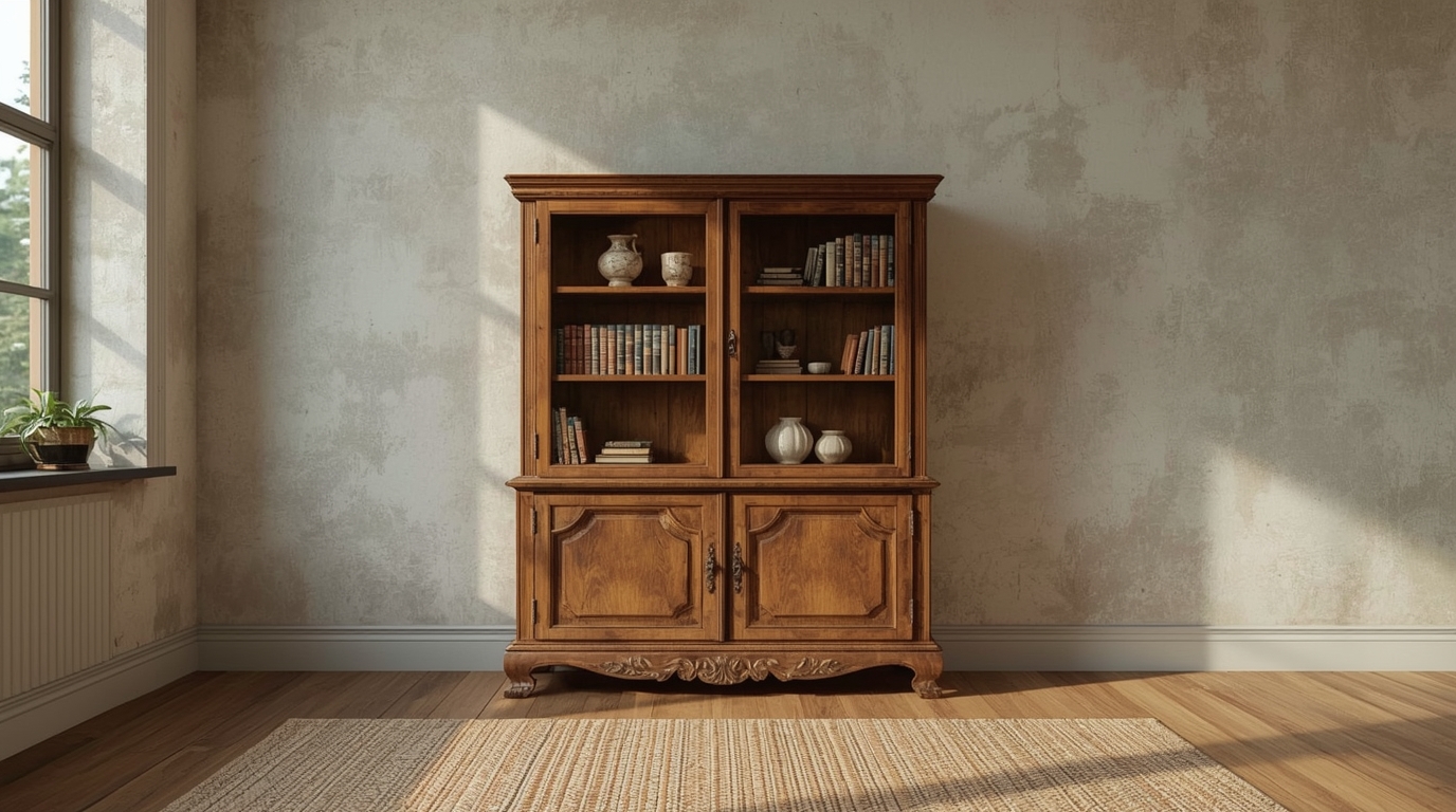 Lucid Realism Photorealistic rustic European interior featurin 3 - Why Everyone Wants an Antique Low Bookcase—And How to Choose the Right One