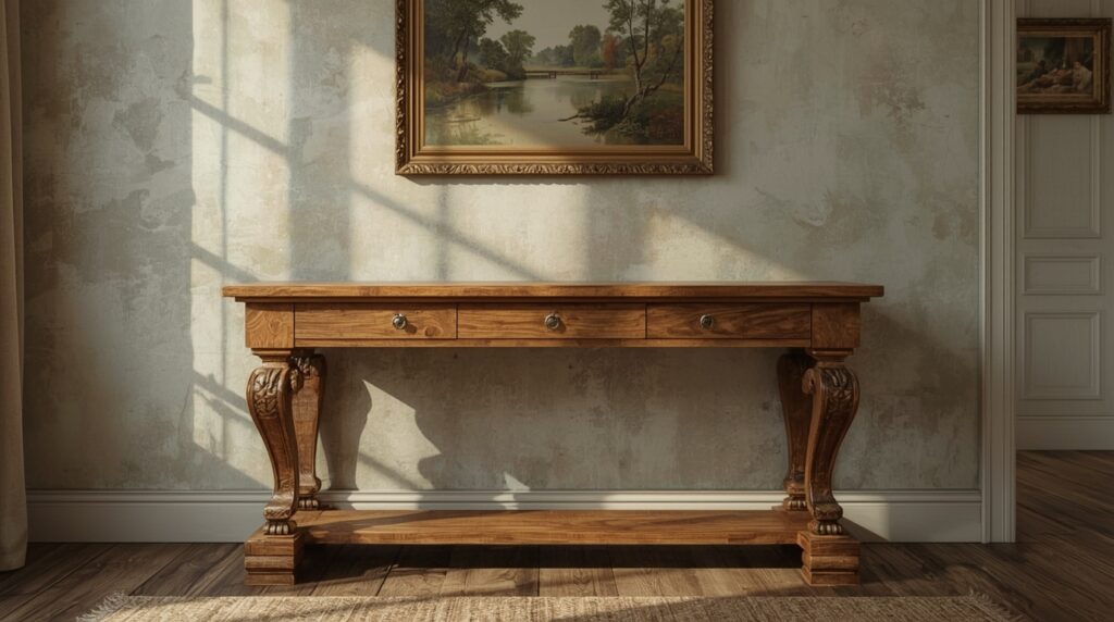 Lucid Realism retro style photography of Photorealistic classi 0 1 - Grand Boudoir This Antique Oak Console Table Trick Makes Any Entryway Look Expensive
