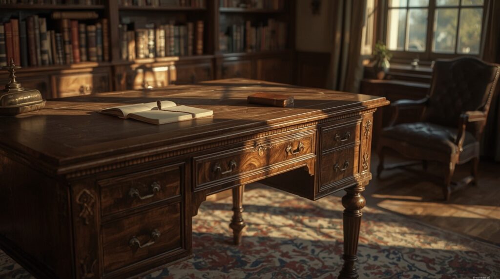 Lucid Realism retro style photography of Ultra realistic edito 0 2 1 - Grand Boudoir Why Everyone Wants an Antique Writing Desk With Drawers Right Now