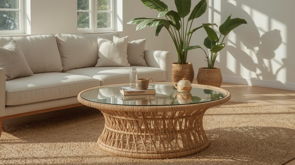 Lucid Realism retro style photography of Ultra realistic edito 0 4 - Grand Boudoir Discover why a vintage rattan coffee table with glass top is the chic retro centerpiece designers swear by—plus tips to spot rare finds.