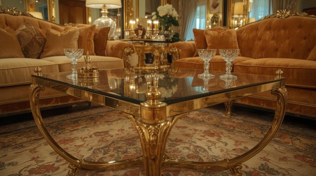 From the 1960s through the 1980s, the vintage brass and glass coffee table emerged as a small icon of modern luxury—proof that a living room could feel both airy and expensive. Its origins sit at the crossroads of postwar modernism and a growing appetite for “hotel-like” domestic interiors: transparent glass tops borrowed the visual lightness of modern design, while polished brass frames supplied warmth and status in a way chrome never could. Brass became the decorative metal of choice in many 1970s and 1980s interiors because it read as glamorous without being fussy. It echoed the sunlit sheen of Hollywood Regency, the crisp geometry of Italian modernism, and the aspirational look of high-rise apartments furnished to suggest cosmopolitan ease. In construction, authentic period examples tend to share telling features: substantial weight, thick tempered glass (often with softly rounded edges), and brass bases built from clean, geometric lines—sometimes square or rectangular with stretcher bars, sometimes oval, and occasionally more sculptural forms that flirt with Art Deco revival. Collectors quickly learn that vintage pieces differ from modern reproductions in the hand as much as in the eye. Older tables often show honest patina—subtle darkening at joints, fine surface wear where hands naturally rest—and hardware that reflects earlier manufacturing methods: solid screws and tight fittings rather than lightweight, plated components. Watch for uneven aging that looks “lived with,” not artificially antiqued, and check stability: wobble can signal fatigued joints or later repairs. Condition issues are common and manageable—scratched glass, tarnished brass, and loosened frames—but restoration should be conservative. Clean brass gently to avoid stripping original lacquer; an over-polished surface can erase the very finish that confirms age and value. Today, a vintage brass and glass coffee table is styled as a deliberate contrast: paired with bouclé seating, minimalist sofas, or richly colored textiles to let its reflective surfaces do the historical talking. Demand remains strong for well-preserved examples, with values typically ranging from a few hundred dollars for simpler forms to several thousand for designer-attributed or exceptional sculptural bases—especially when glass and frame remain original, intact, and beautifully time-worn.