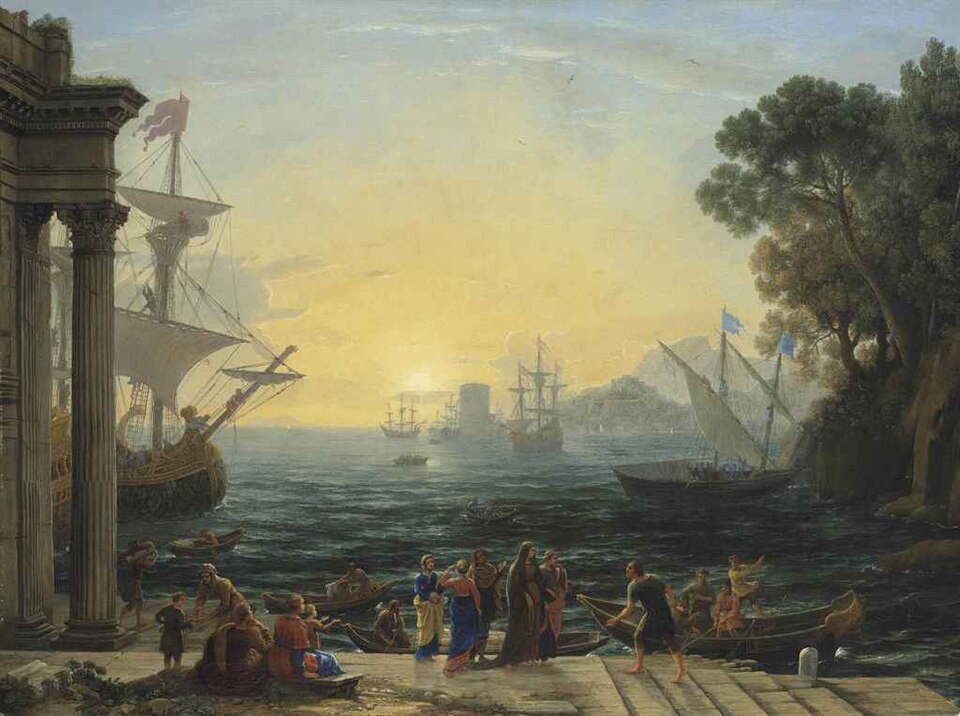 Claude lorrain a mediterranean port at sunrise