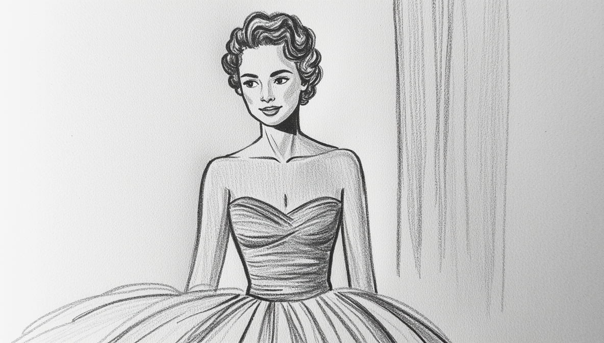 flux dev sketch style token image rough sketch artstyle exquisite high fashion photograph 01 - These Elegant 1950s Formal Dresses Are BackโSee the Most Flattering Styles
