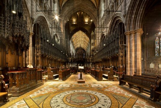 Cathedrals of Shadow and Light: The Enduring Spell of Gothic Awe Capture of Chester Cathedral's intricate Gothic architecture and historic charm.