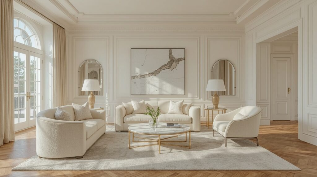 lucid realism high dynamic range HDR photography of Ultra realistic bright Pinterest style mod 0 - Grand Boudoir Modern classic interior design has become one of the most searched interior styles because it solves a problem many homeowners face: how to create spaces that feel elegant and expensive without becoming outdated after a few years.