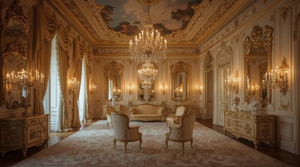 lucid realism long exposure time photography of Ultra realistic Pinterest style Louis XV arist 0 - Grand Boudoir Whispers of Power and Velvet: Inside the Symbolic Interiors of the French Aristocracy