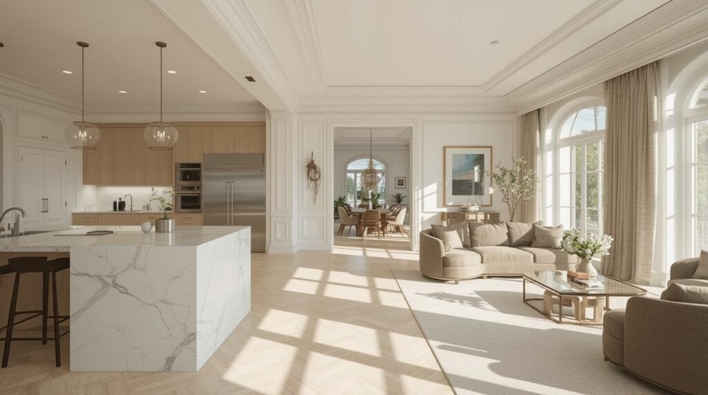 lucid realism long exposure time photography of Ultra realistic bright Pinterest style modern 1 2 - Grand Boudoir Modern classic interior design has become one of the most searched interior styles because it solves a problem many homeowners face: how to create spaces that feel elegant and expensive without becoming outdated after a few years.