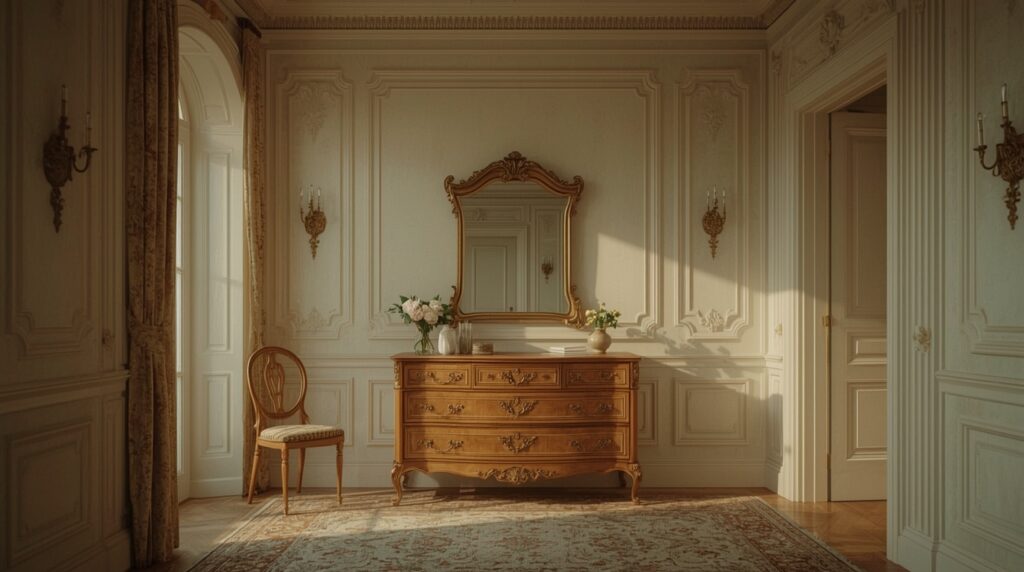 lucid realism retro style photography of ultra realistic classical dressing room interior with 0 - Grand Boudoir Identifying Antique Dresser Styles Collectors Don’t Want You To Know