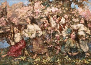 A Spring Roundelay by Edward Atkinson Hornel - Grand Boudoir Edward Atkinson Hornel (1864–1933) stands among the most distinctive painters to emerge from late 19th- and early 20th-century Scotland.