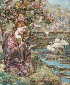Edward Atkinson Hornel By the Lakeside 1917 - Grand Boudoir Edward Atkinson Hornel (1864–1933) stands among the most distinctive painters to emerge from late 19th- and early 20th-century Scotland.