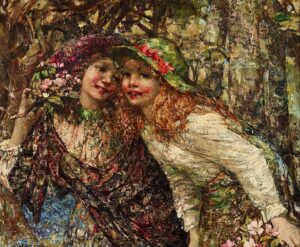 Edward Atkinson Hornel Gathering wild flowers 1917 - Grand Boudoir Edward Atkinson Hornel (1864–1933) stands among the most distinctive painters to emerge from late 19th- and early 20th-century Scotland.