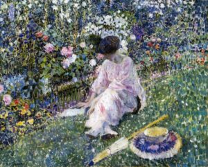 Frederick C Frieseke 1911 garden in june - Grand Boudoir Frederick Carl Frieseke (1874–1939) stands among the most distinguished American painters associated with the Giverny colony and the broader movement of American Impressionism.