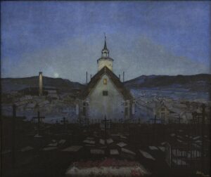 Harald Sohlberg Natt Roros kirke TKM 143 1904 Trondheim kunstmuseum cropped - Grand Boudoir Harald Sohlberg