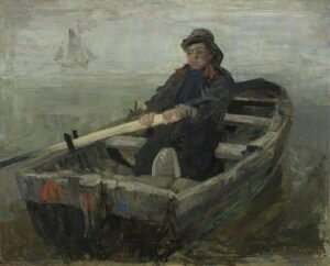 James Ensor De roeier 2174 Royal Museum of Fine Arts Antwerp - Grand Boudoir James Ensor (1860–1949) is one of Belgium’s most original and provocative painters. Celebrated for his startling mixtures of the grotesque and the comic, Ensor created a singular visual language centered on masks, skeletons, and carnival motifs that challenged bourgeois norms and presaged major twentieth-century movements such as Expressionism and Surrealism. His work is notable for its bold use of color, fluid drawing, biting satire, and a dramatic synthesis of personal mythology with public critique. For collectors, curators, and historians of art and antiques, Ensor occupies a pivotal position: a late-19th-century outsider whose radical imagination came to be recognized, preserved, and avidly sought in the decades after World War I.