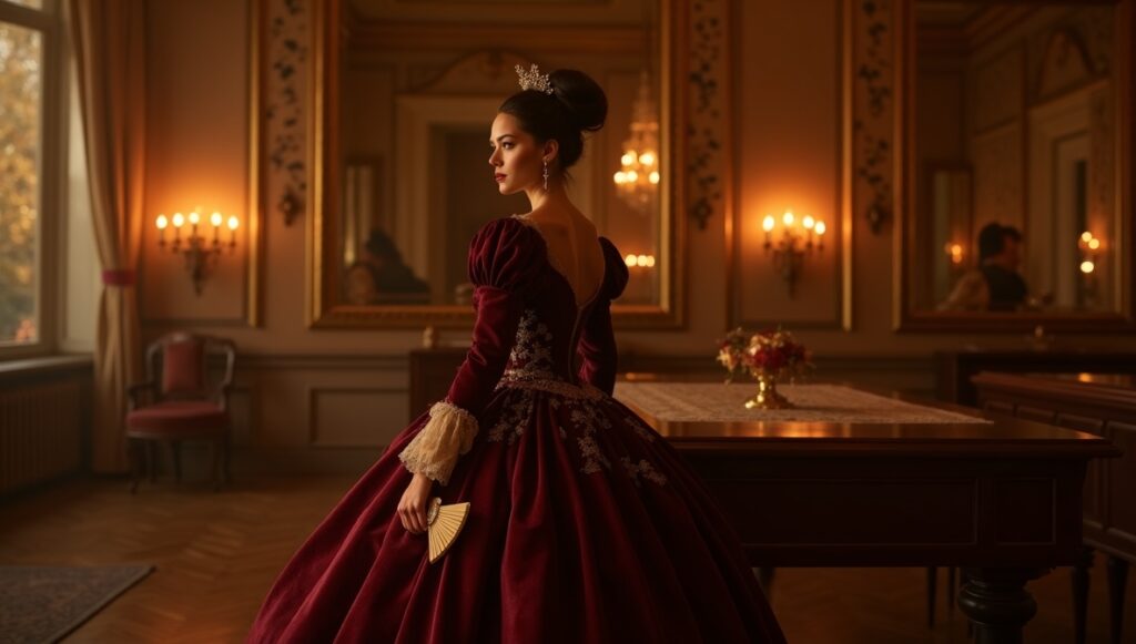 flux dev A cinematic portrait photograph of A hyper realistic full length editorial photo 3 - Grand Boudoir Victorian Formal Dresses Are Back: The Elegance Trend You Must See
