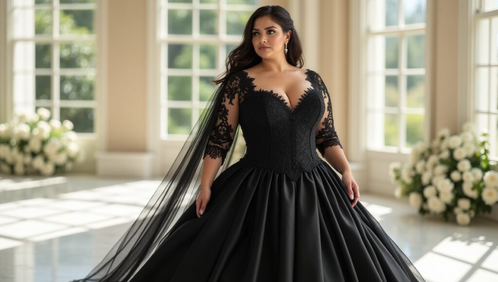 flux dev professional photo of Ultra realistic full length haute couture fashion portrait 0 - Grand Boudoir Why More Brides Are Ditching White for a Dramatic Black Lace Wedding Dress