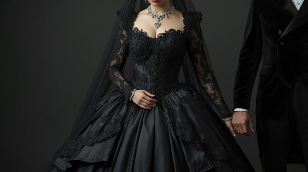lucid origin a cinematic photo of Ultra realistic high fashion editorial of a stunning slight 0 - Grand Boudoir Gothic Wedding Attire Ideas You’ll Secretly Wish You Chose Instead