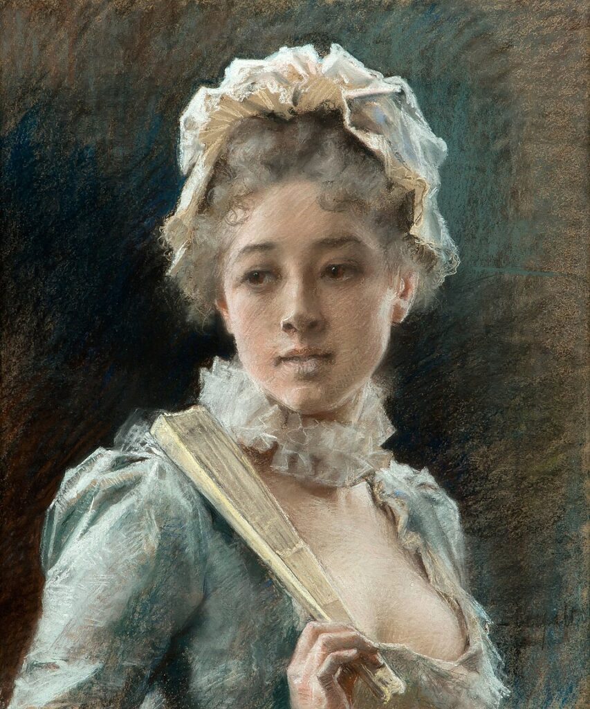 Albert Edelfelt Young Woman with a Fan - Grand Boudoir The Secret Language of Hand Fans: What Every Gesture Really Means