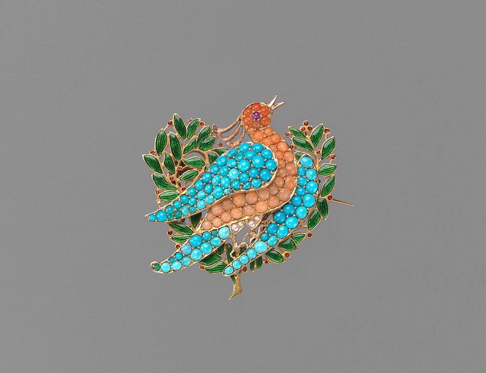 Brooch in the form of a dove on an olive branch MET DP 12365 013 - Grand Boudoir Discover the secrets hidden in a Victorian turquoise brooch—romance, status, and symbolism captured in a single, luminous blue gem.