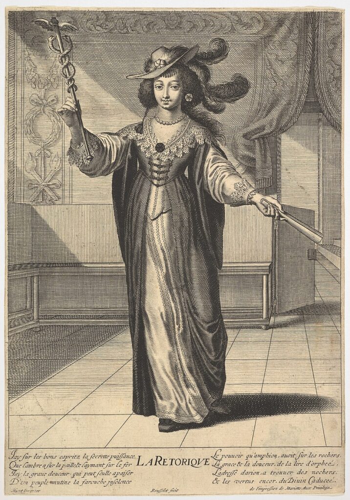 Rhetoric a young woman standing in a decorated interior with a caduceus in her right hand and a closed fan in her left hand from the series The liberal arts Les arts liberaux MET DP829049 - Grand Boudoir Delicate carvings, secret messages, and vanished elegance—discover how antique hand fans reveal the hidden stories of centuries past.