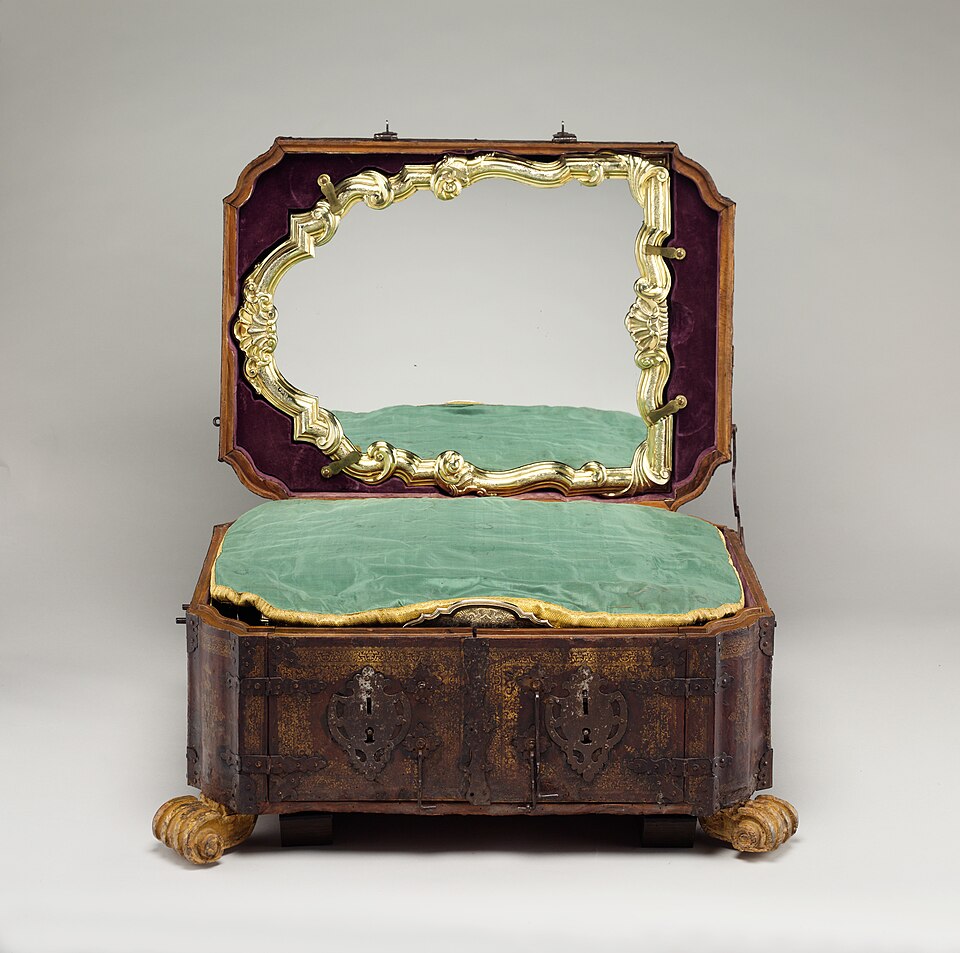 Toilet set in original leather case MET DP137844 - Grand Boudoir Discover the secrets of the Victorian vanity set—where ornate beauty, hidden compartments, and timeless ritual meet in one captivating relic.