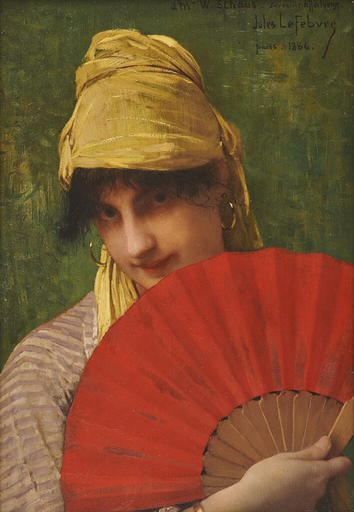 Woman with a Red Fan by Jules Joseph Lefebvre - Grand Boudoir A flutter, a flick, a fall to the floor—hand fans once spoke in secret codes. Discover the gestures that hid love, defiance, and scandal.