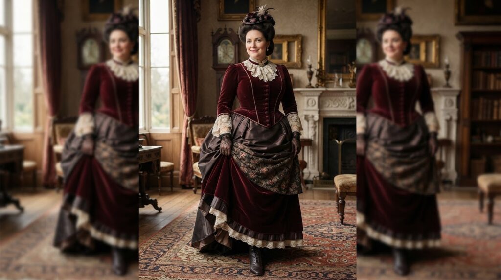 nano banana 2 lite Ultra realistic full body portrait of a breathtaking beautiful slightly plus siz 0 - Grand Boudoir Victorian Fabrics: The Luxurious Textile Secrets History Almost Hid