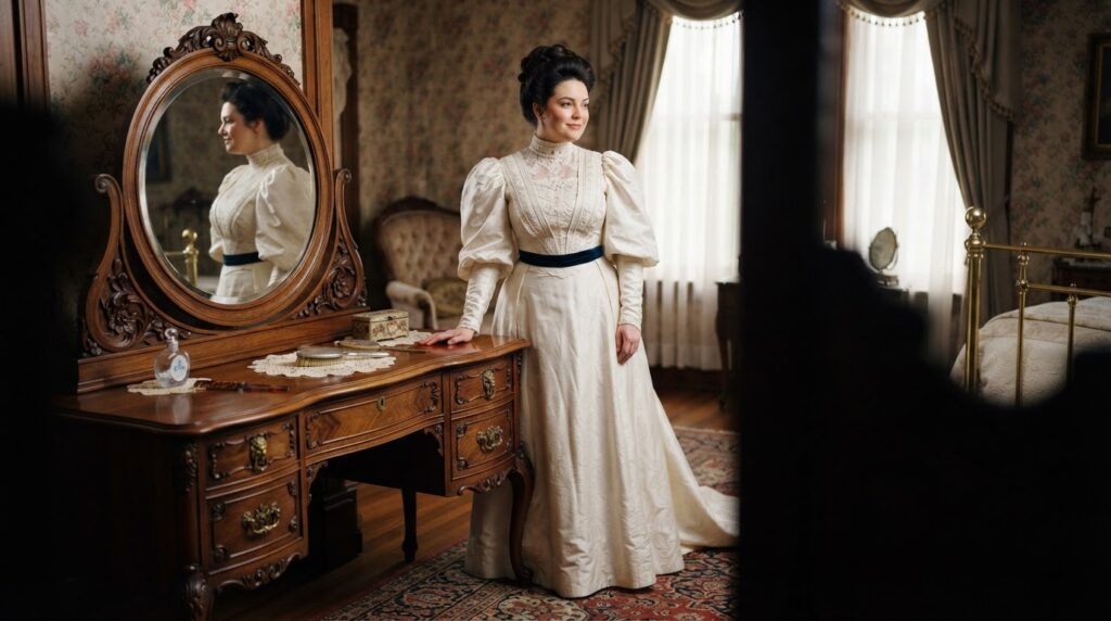 nano banana 2 lite professional photo of Ultra realistic full body portrait of a breathtaking beaut 0 2 - Grand Boudoir Victorian Vintage Vanity with Mirror: History, Craftsmanship and How to Choose One Today