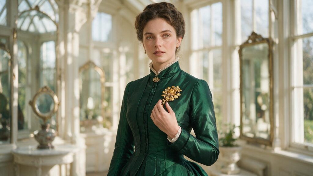 seedream 5.0 pro Ultra realistic full body portrait of an elegant slightly curvy Victorian woman 0 - Grand Boudoir Victorian Gold Brooch: A Window into a Gilded Age of Sentiment and Style