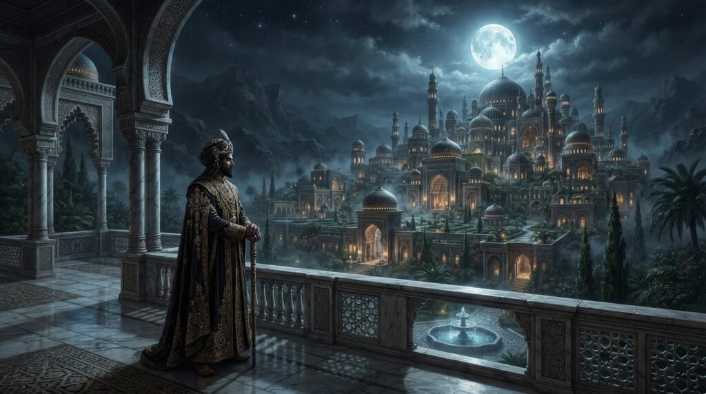 nano banana 2 lite a stunning illustration of An extravagant eighteenth century Arabian palace at n 0 - Grand Boudoir William Beckford’s Vathek, first published in 1786, is one of the most distinctive works of early Gothic literature, combining supernatural horror, Orientalist fantasy, decadent luxury, forbidden knowledge, and a spectacular descent into damnation. Following the extravagant Caliph Vathek as his hunger for supernatural power grows increasingly dangerous, the novel stands out for its exotic imagery, dark imagination, and unusually theatrical atmosphere. It is particularly compelling for readers interested in Gothic fiction, eighteenth-century literature, dark romanticism, historic interiors, and the origins of decadent storytelling.